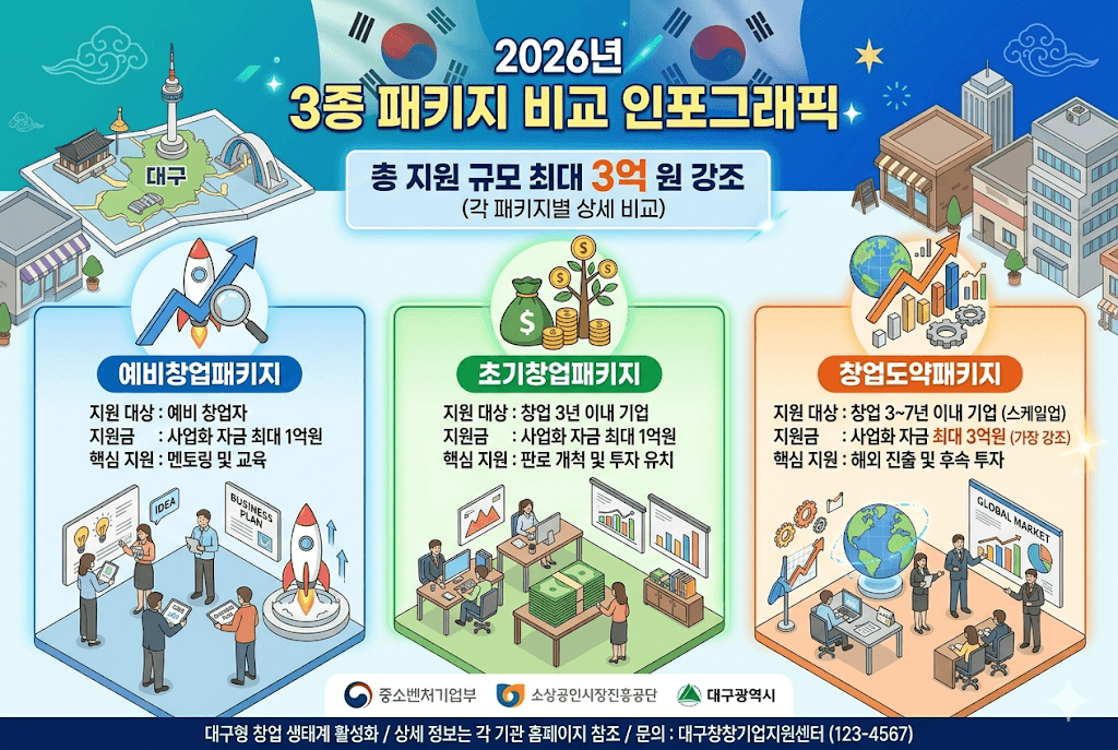 2026년 창업지원 3종 패키지 비교 | 예비 vs 초기 vs 도약 자격·지원금·신청방법 (4월 15일 최신)